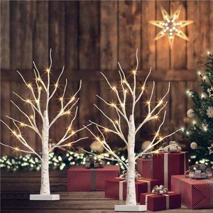2FT Birch Tree LED Lights, Warm White Home Battery Powered, 6H/18H Timer (2PK)